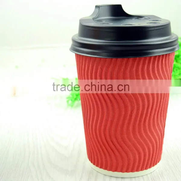 8oz Printed Vertical Stripes Disposable Ripple Wall Coffee Paper Cups With Lid for Hot Drinks photo-3