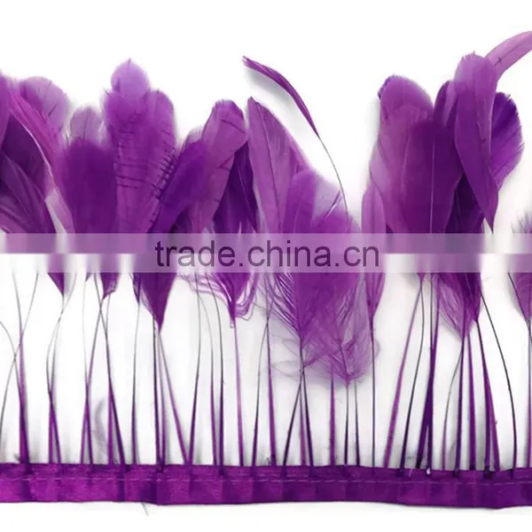 Stripped Blue Coque Tails Fringe Rooster Feather Trim photo-3