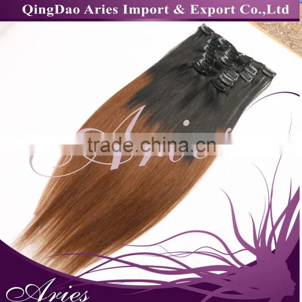 Full Head Clip in Hair Extensions Ombre One Piece 2 Tones Wavy Curly Black Brown Blonde photo-6