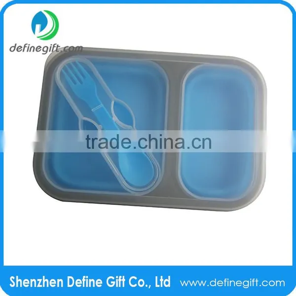 FDA LFGB Approval BPA Free 2 Compartment Collapsible Silicone Lunch Box Quality Choice photo-4