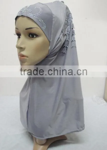 H309 Latest Instant Hijab With Lace Fringes and Rhinestones,muslim Scarf photo-6