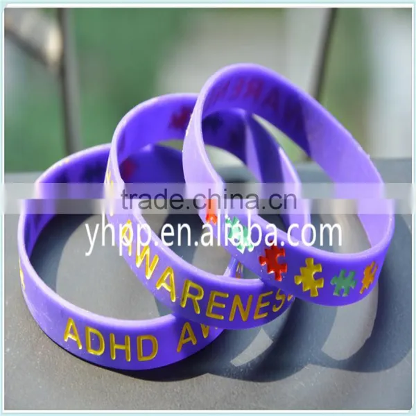 Custom ADHD Awareness Silicone Purple Blue&White Colours Wristband Bracelet photo-3