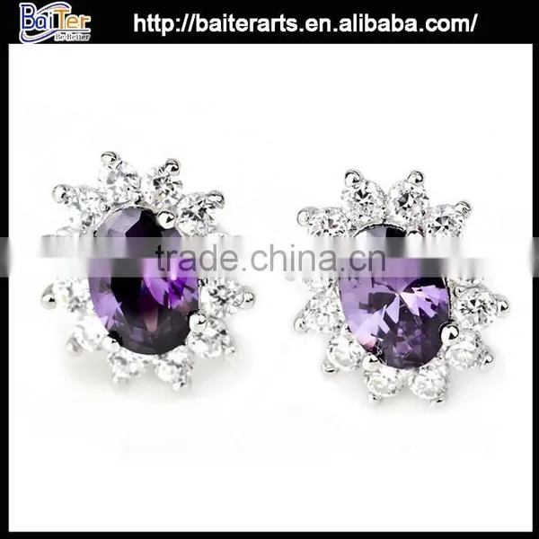 Wholesale Heart Shaped 925 Sterling Silver Amethyst Earrings Stud photo-2