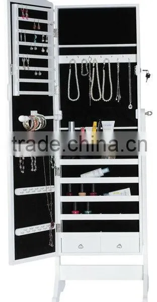 Floor Jewelry Mirror Cabinet(mirror size 120x32.5x3cm) with white finished