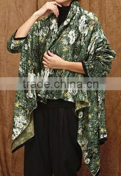 Fashion Lady Long Sleeves Printing Ethnic Irregular Long Style Knitted Cardigan Poncho
