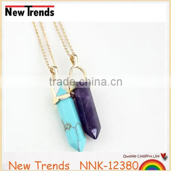 New Korea Amethyst Crystal Gold Long Chain Pendant Necklace Turquoise Necklace Jewelry