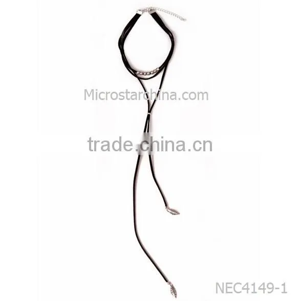 2016 Fashion Retro Long Women Chain Leaf Pendant Black Velvet Choker Necklace Quality Choice photo-2