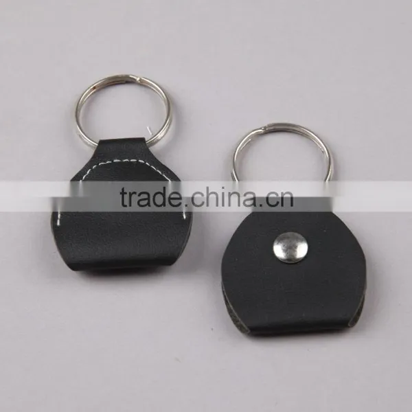 Promotional Blank Black Leather Pouch Key Chain With Nail Without Logo photo-2