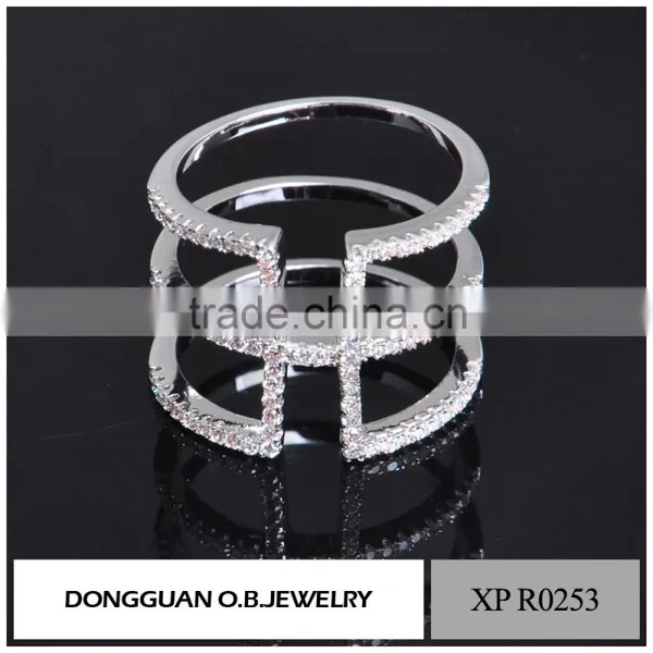 Top Quality Ladies Brass Plated Sliver Finger Ring/fashion White CZ Gemstone Ring photo-2