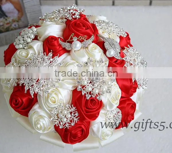 Iridescent Brooch Bouquet Handmade Red Jeweled Bouquet photo-2
