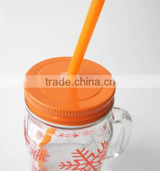 Hot Sale Snowflake Surface Handling Glass Cold Drink Jar With Straw photo-2