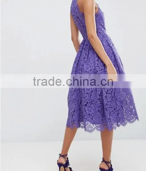 China Latest Clothing OEM Lace Pinny Scallop Margin Prom Midi Fashion Dress photo-3