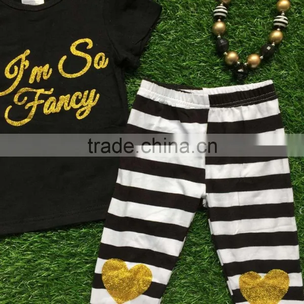 Girls Summer Outfits Baby Girls Boutique Clothing Girls I'm so Fancy Otufits Stripe Capri Pants Sets With Accessories photo-3