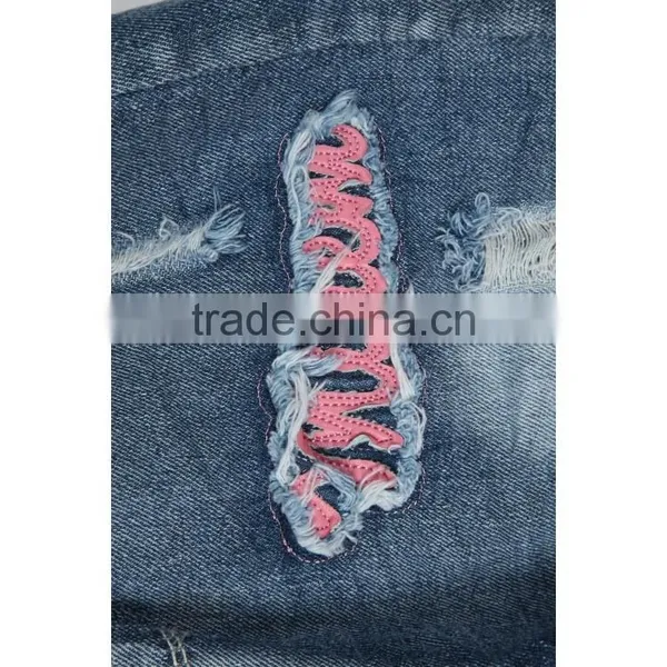 China Apparel Factory Elastic Ribbon Waistband Kids Printed Shorts Jeans With Hole photo-5