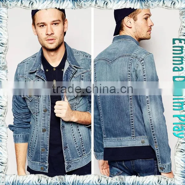 2016 Vintage Top Design Bleached Blue Wash Mens Casual Short Denim Jackets photo-2
