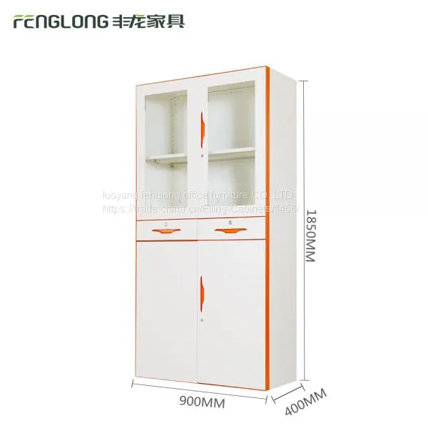 2 Tier Cardboard Storage Locker Metal Furniture/combination Storage Cabinet Glass Door photo-2