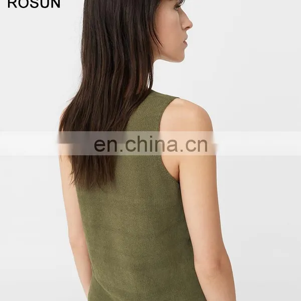 100% Cotton Knit Top for Women as Sleeveless V Neck Sweater of Plain Clothing photo-4