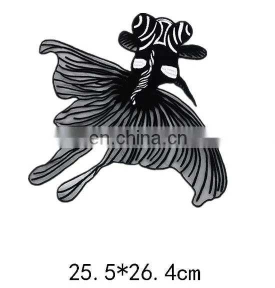 Big Size Custom High Quality Embroidery Patch of Lucky Fish no Backing in Stock,Heat Cut Fun Fish Design Embroidered Patches photo-2