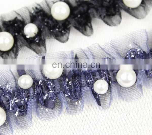 Popular Elastic Beaded Pearl Lurex Trim in 3cm photo-6