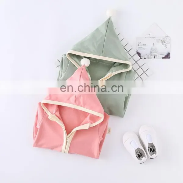 Wholesale Long Sleeve Solid Color Zipper Hoodie Autumn Winter Baby Romper photo-2