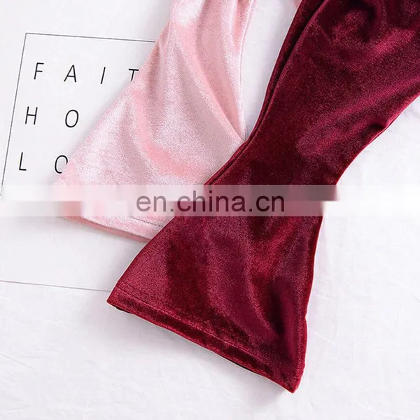 Baby Girls Kids Boho Floral Bell Bottom Velvet Ruffle Leggings Flare Pants 2 Colors Sz80-90 photo-4