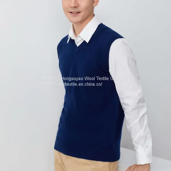 Men's Wool Cashmere Solid V-Neck Sleeveless Pullover Sweater Sale photo-4