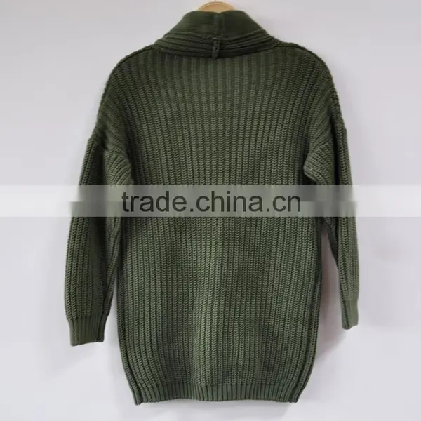 Two Pocket V-Neck Cardigan Sweater Army Green Long Sleeve Sweater for Nurse photo-2