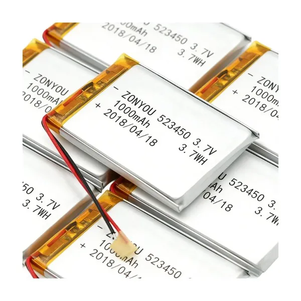 Hot Model Rechargeable 523450 Pouch Cell 3.7V 1000mAh Lithium Polymer Battery for Solar Power Light Fan