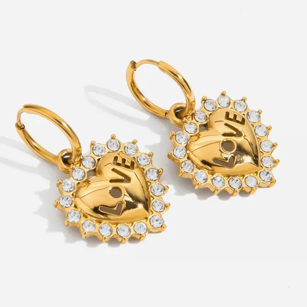 Heart-Shaped Stainless Steel Romantic Earrings with Peach Hammer Pattern