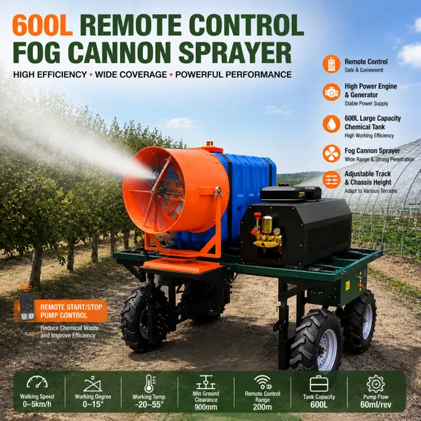 Self Propelled Remote Controlled Agricultural Fog Cannon Sprayer With 600L Water Tank for Crop Spraying