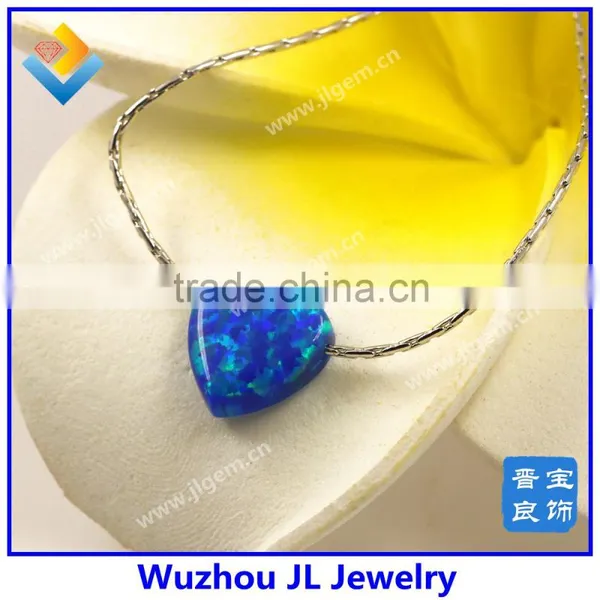 Dark Blue Synthetic Opal Heart Shape Pendant Silver Box Chain Necklace Jewelry 2016 photo-5