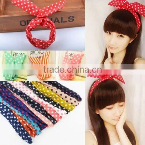 HOT 1 PC Lovely Kids Girls Lady Bow Headwear Hair Bands Hoop Rabbit Ear Wrapped Headband Party Wire Scarf Hair Accessories photo-2