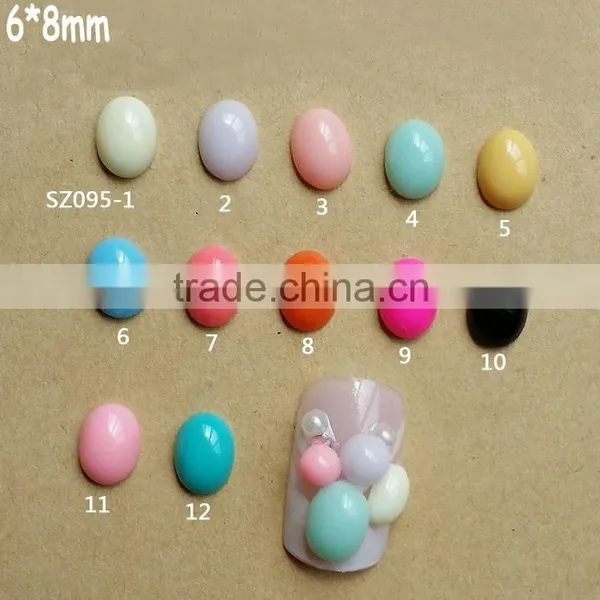 2015 New 6*8mm Candy Color Resin Beads Nail Flat Back Rhinestones Beautiful Resin Stone for Nails 3d Nail Art Decoration