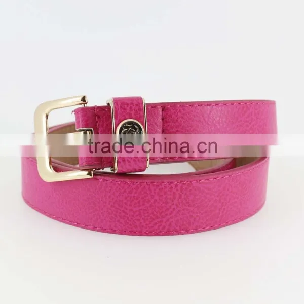 2015 Women's Fashion Pink PU Leather Belts Women With Smooth Gold Buckle Belt photo-5