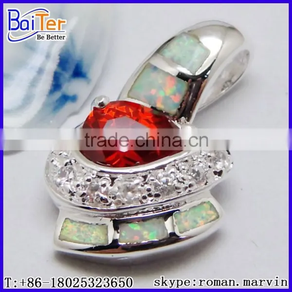 Custom Lab Created White Fire Opal And Amethyst Pendant Sterling Silver photo-2
