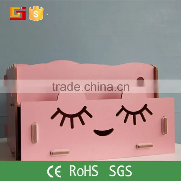 Pink Lacquer Wooden Storage Organizer With Drawer Comestic Storage Box With Cute Facial photo-2