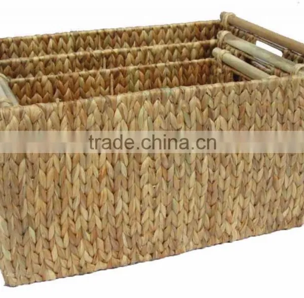 Water Hyacinth Storage Basket With Lid and Wood Handle photo-6