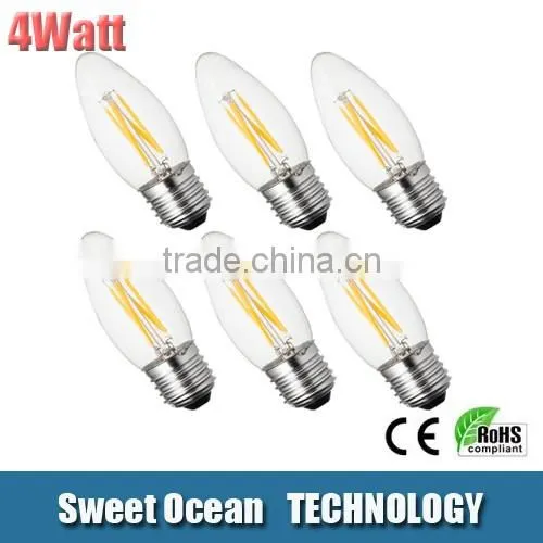Factory wholesale 4w 6w E27/E26/B22 led filament candle e14 for decoration chandelier