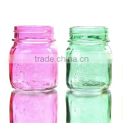 Small Colored Carving Clear Glass Mason Jars photo-2