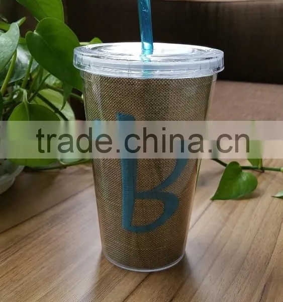 16OZ Double Wall Straw Tumbler With Flax Sheet in Side photo-3