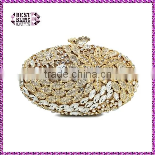 New Design Gold and Silver Oval Shape Rhinestone Evening Clutch Ladies Handbag Fashion (8732A-GS)
