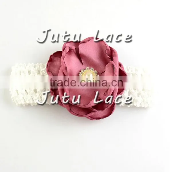 Red Green White Christmas DIY Kit Party Headband Kit -layer Satin Flower With Rhinestone Plus Crochet Elastic Headband photo-5