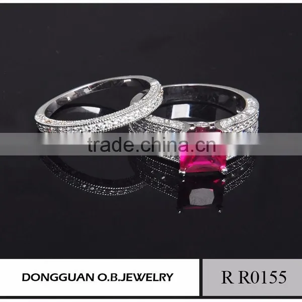 Fashion Ring Finger Rings With Red Diamond for Wedding Ring / Double Rings photo-2