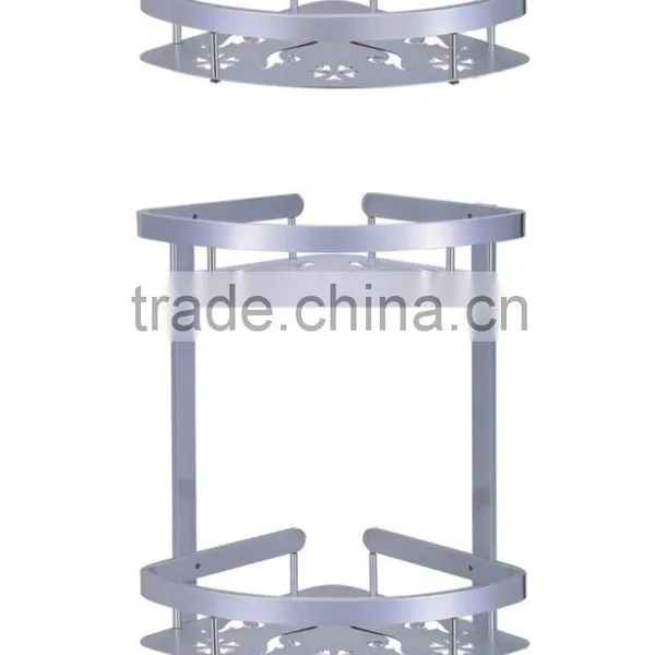 Aluminum Bathroom 2-Tier Corner Shelf Basket Wall Mounted, Silver Sand Sprayed photo-4