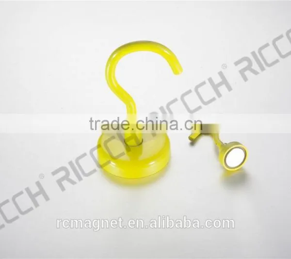 Yellow Magnetic Hooks,Strong Neodymium Rubber Coated Pot Magnet photo-2