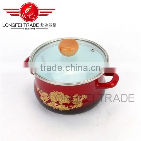 New Design With Custom Logo Persimmon Type Enamel Casserole Set Turkey Pot With Glass Lid photo-2