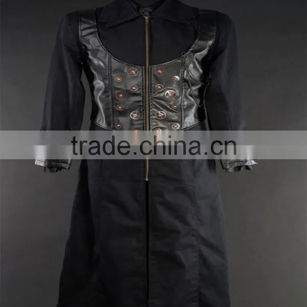 DRACULA BLACK LEATHER MEN COAT/CAPTAIN COAT/GENTLEMAN'S TAILCOAT