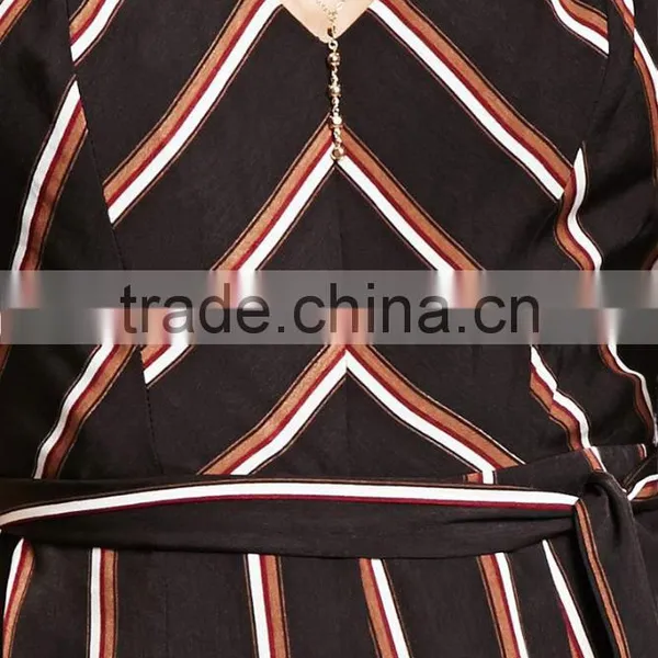 Oem Fashion Adjustable Cami Straps V-cut Neck and Back Striped Split-Leg Jumpsuit photo-5