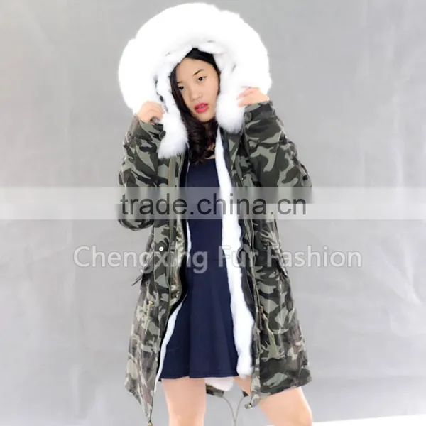 CX-G-P-08D 2016 Hot Sale Wholesale Winter Coat Real Rabbit Fur Lining Fox Fur Collar Parka For Women photo-4