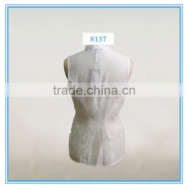Latest New Design Casual Shirt Pleated Design White Sleeveless Blouse photo-3